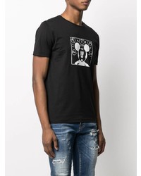 schwarzes und weißes bedrucktes T-Shirt mit einem Rundhalsausschnitt von Iceberg