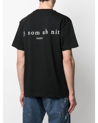 schwarzes und weißes bedrucktes T-Shirt mit einem Rundhalsausschnitt von Ih Nom Uh Nit