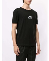 schwarzes und weißes bedrucktes T-Shirt mit einem Rundhalsausschnitt von Ea7 Emporio Armani