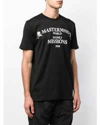 schwarzes und weißes bedrucktes T-Shirt mit einem Rundhalsausschnitt von Mastermind Japan