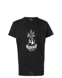 schwarzes und weißes bedrucktes T-Shirt mit einem Rundhalsausschnitt von Mjb