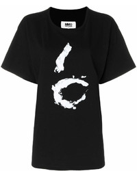 schwarzes und weißes bedrucktes T-Shirt mit einem Rundhalsausschnitt von MM6 MAISON MARGIELA