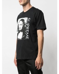 schwarzes und weißes bedrucktes T-Shirt mit einem Rundhalsausschnitt von Supreme