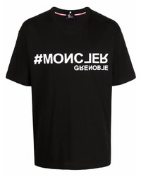 schwarzes und weißes bedrucktes T-Shirt mit einem Rundhalsausschnitt von MONCLER GRENOBLE