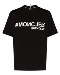 schwarzes und weißes bedrucktes T-Shirt mit einem Rundhalsausschnitt von MONCLER GRENOBLE