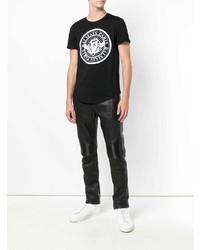 schwarzes und weißes bedrucktes T-Shirt mit einem Rundhalsausschnitt von Balmain