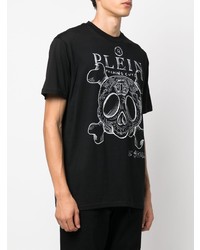 schwarzes und weißes bedrucktes T-Shirt mit einem Rundhalsausschnitt von Philipp Plein