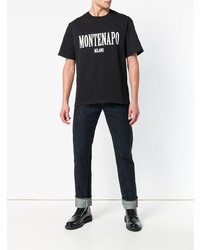schwarzes und weißes bedrucktes T-Shirt mit einem Rundhalsausschnitt von M1992