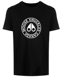 schwarzes und weißes bedrucktes T-Shirt mit einem Rundhalsausschnitt von Moose Knuckles