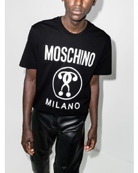 schwarzes und weißes bedrucktes T-Shirt mit einem Rundhalsausschnitt von Moschino