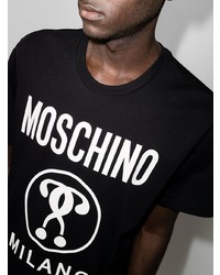 schwarzes und weißes bedrucktes T-Shirt mit einem Rundhalsausschnitt von Moschino