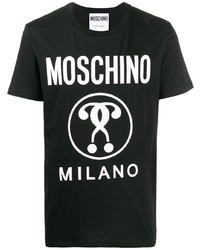 schwarzes und weißes bedrucktes T-Shirt mit einem Rundhalsausschnitt von Moschino