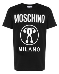 schwarzes und weißes bedrucktes T-Shirt mit einem Rundhalsausschnitt von Moschino