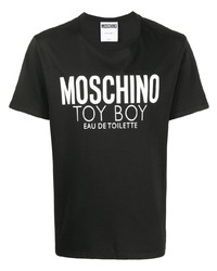 schwarzes und weißes bedrucktes T-Shirt mit einem Rundhalsausschnitt von Moschino