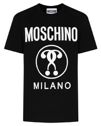 schwarzes und weißes bedrucktes T-Shirt mit einem Rundhalsausschnitt von Moschino