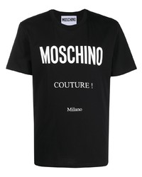 schwarzes und weißes bedrucktes T-Shirt mit einem Rundhalsausschnitt von Moschino