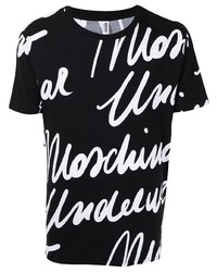 schwarzes und weißes bedrucktes T-Shirt mit einem Rundhalsausschnitt von Moschino