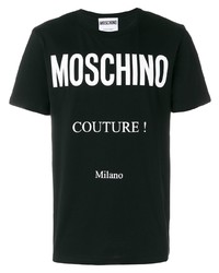 schwarzes und weißes bedrucktes T-Shirt mit einem Rundhalsausschnitt von Moschino