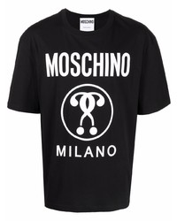 schwarzes und weißes bedrucktes T-Shirt mit einem Rundhalsausschnitt von Moschino