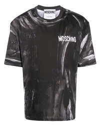 schwarzes und weißes bedrucktes T-Shirt mit einem Rundhalsausschnitt von Moschino