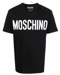 schwarzes und weißes bedrucktes T-Shirt mit einem Rundhalsausschnitt von Moschino