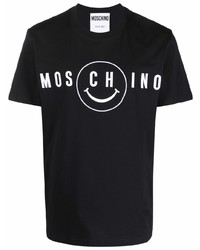 schwarzes und weißes bedrucktes T-Shirt mit einem Rundhalsausschnitt von Moschino