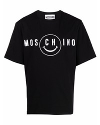 schwarzes und weißes bedrucktes T-Shirt mit einem Rundhalsausschnitt von Moschino