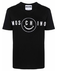 schwarzes und weißes bedrucktes T-Shirt mit einem Rundhalsausschnitt von Moschino