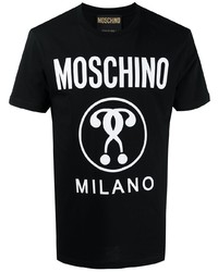 schwarzes und weißes bedrucktes T-Shirt mit einem Rundhalsausschnitt von Moschino