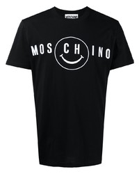 schwarzes und weißes bedrucktes T-Shirt mit einem Rundhalsausschnitt von Moschino