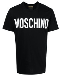 schwarzes und weißes bedrucktes T-Shirt mit einem Rundhalsausschnitt von Moschino