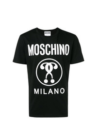 schwarzes und weißes bedrucktes T-Shirt mit einem Rundhalsausschnitt von Moschino