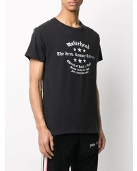 schwarzes und weißes bedrucktes T-Shirt mit einem Rundhalsausschnitt von Sss World Corp