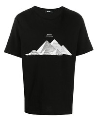 schwarzes und weißes bedrucktes T-Shirt mit einem Rundhalsausschnitt von MSFTSrep