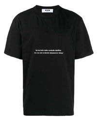 schwarzes und weißes bedrucktes T-Shirt mit einem Rundhalsausschnitt von MSGM