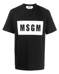 schwarzes und weißes bedrucktes T-Shirt mit einem Rundhalsausschnitt von MSGM