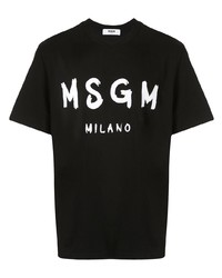 schwarzes und weißes bedrucktes T-Shirt mit einem Rundhalsausschnitt von MSGM
