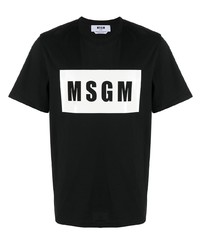 schwarzes und weißes bedrucktes T-Shirt mit einem Rundhalsausschnitt von MSGM