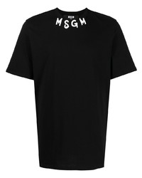 schwarzes und weißes bedrucktes T-Shirt mit einem Rundhalsausschnitt von MSGM