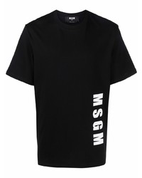 schwarzes und weißes bedrucktes T-Shirt mit einem Rundhalsausschnitt von MSGM