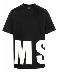 schwarzes und weißes bedrucktes T-Shirt mit einem Rundhalsausschnitt von MSGM