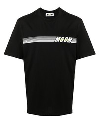 schwarzes und weißes bedrucktes T-Shirt mit einem Rundhalsausschnitt von MSGM