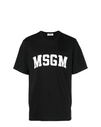 schwarzes und weißes bedrucktes T-Shirt mit einem Rundhalsausschnitt von MSGM