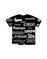 schwarzes und weißes bedrucktes T-Shirt mit einem Rundhalsausschnitt von Supreme