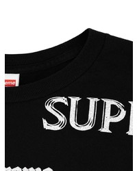 schwarzes und weißes bedrucktes T-Shirt mit einem Rundhalsausschnitt von Supreme