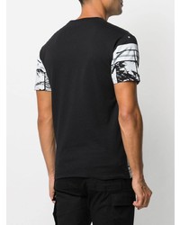 schwarzes und weißes bedrucktes T-Shirt mit einem Rundhalsausschnitt von Stone Island