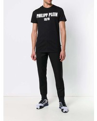 schwarzes und weißes bedrucktes T-Shirt mit einem Rundhalsausschnitt von Philipp Plein