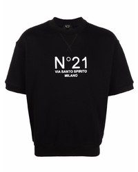 schwarzes und weißes bedrucktes T-Shirt mit einem Rundhalsausschnitt von N°21