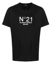 schwarzes und weißes bedrucktes T-Shirt mit einem Rundhalsausschnitt von N°21