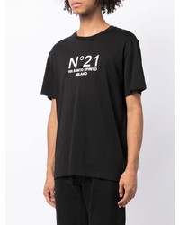 schwarzes und weißes bedrucktes T-Shirt mit einem Rundhalsausschnitt von N°21